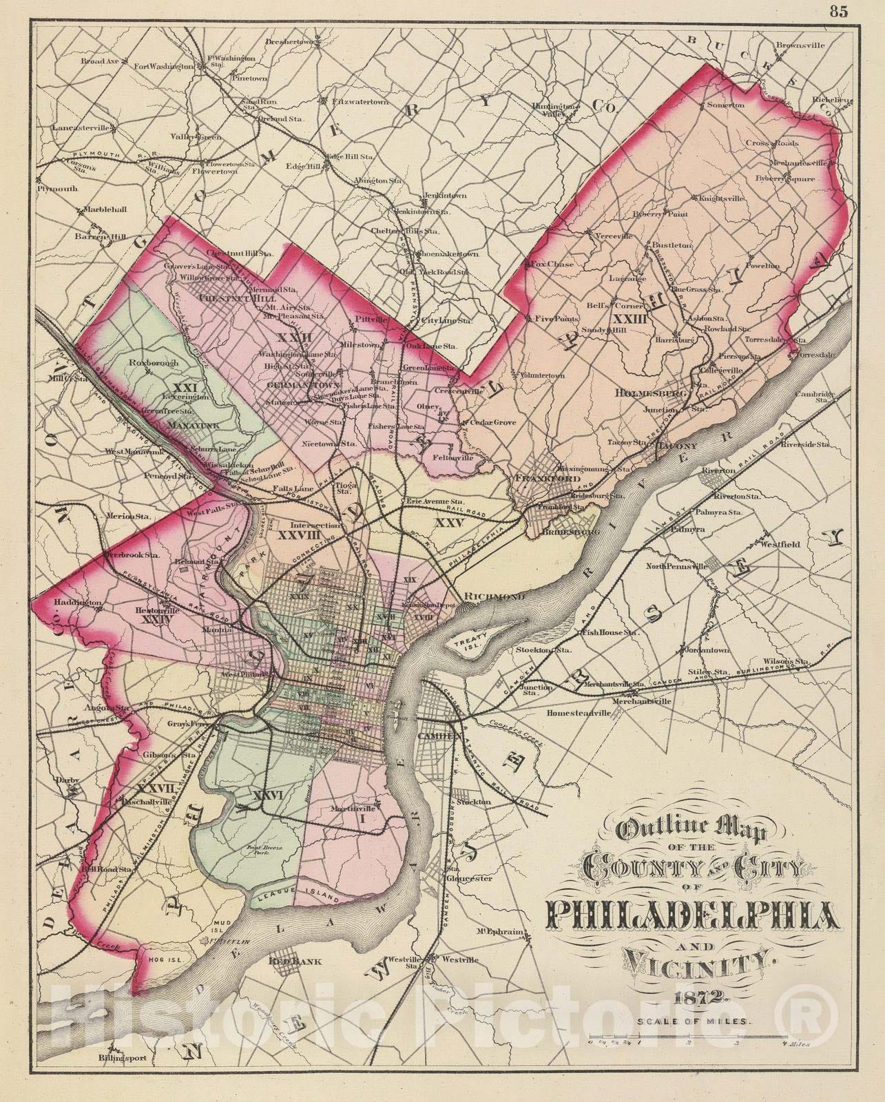 Historic Map : 1872 Philadelphia County, City. - Vintage Wall Art