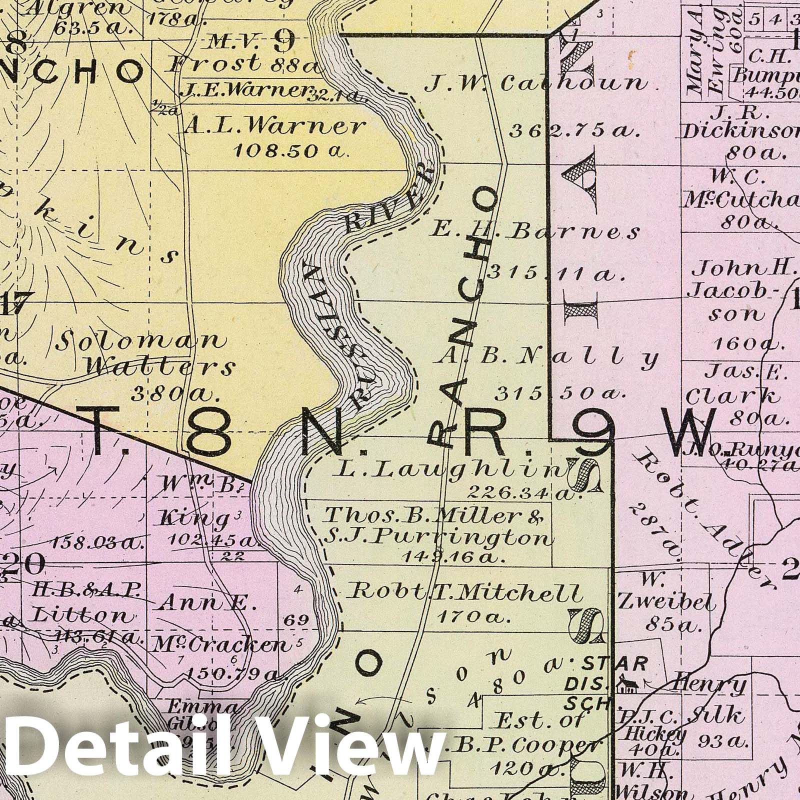 Windsor Region, Sonoma County, California - Railroad Map, 1898