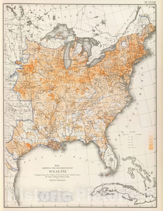 Historic Map : Statistical Atlas - 1874 Wealth distribution US. - Vintage Wall Art