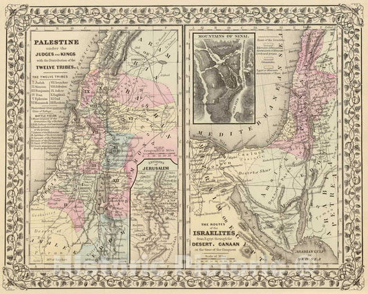 Historic Map - 1880 Palestine, Israelites, Atlas - Vintage Wall Art