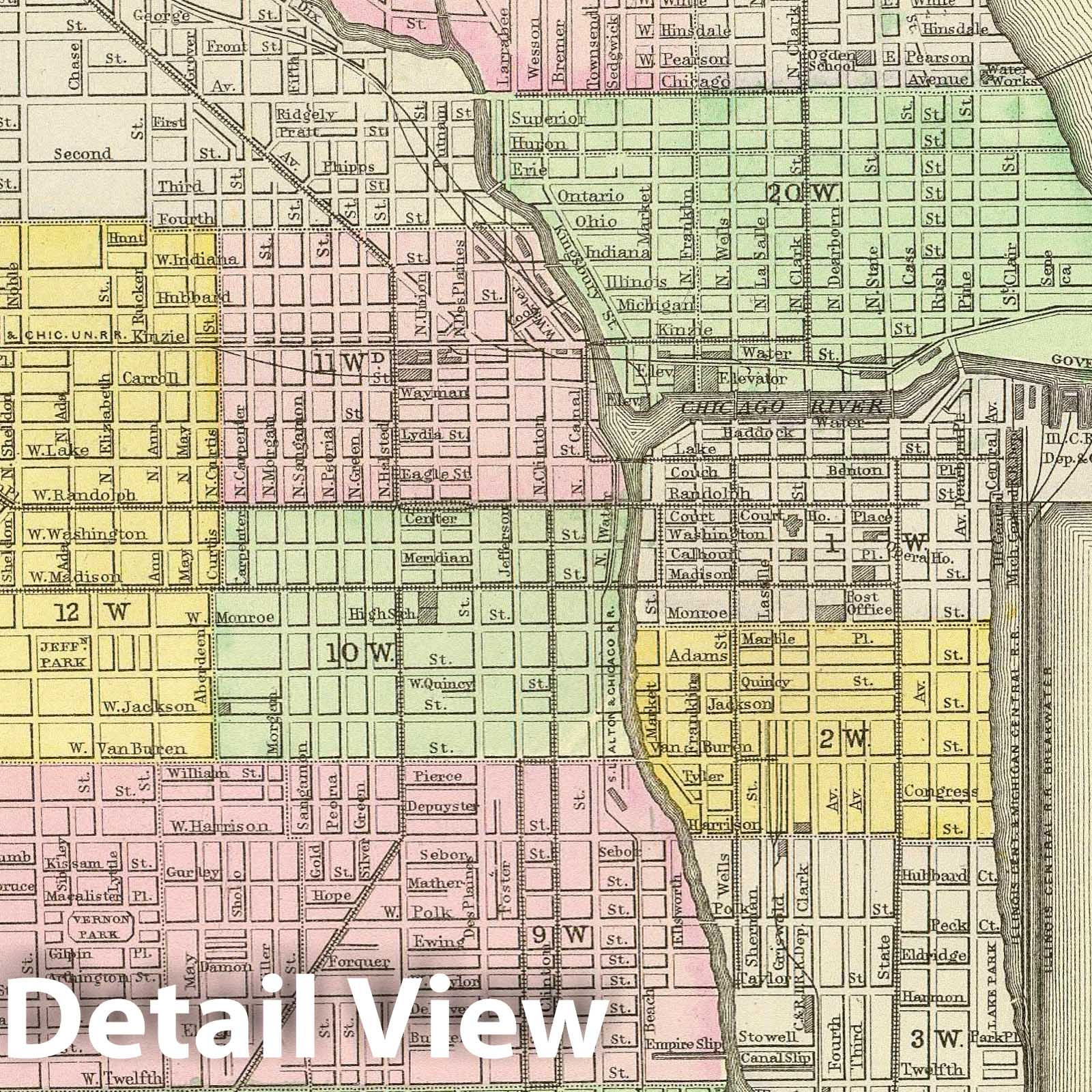 Chicago - Railroad Map, 1890 - Mitchell's Atlas Historical Reproduction