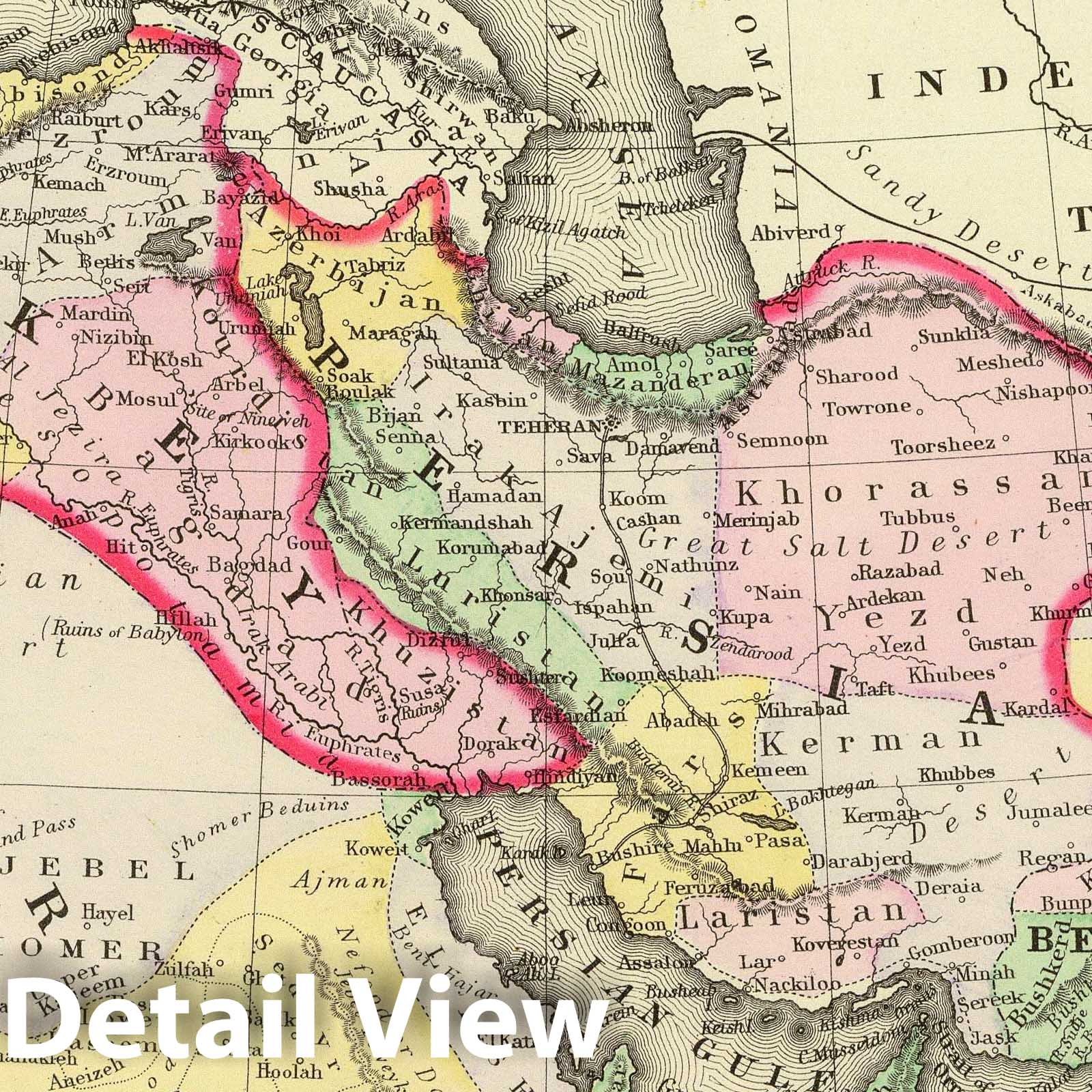Iran, Arabia, Turkey in Asia, Afghanistan, Balochistan - River Map, 1890 - Historical Atlas Print