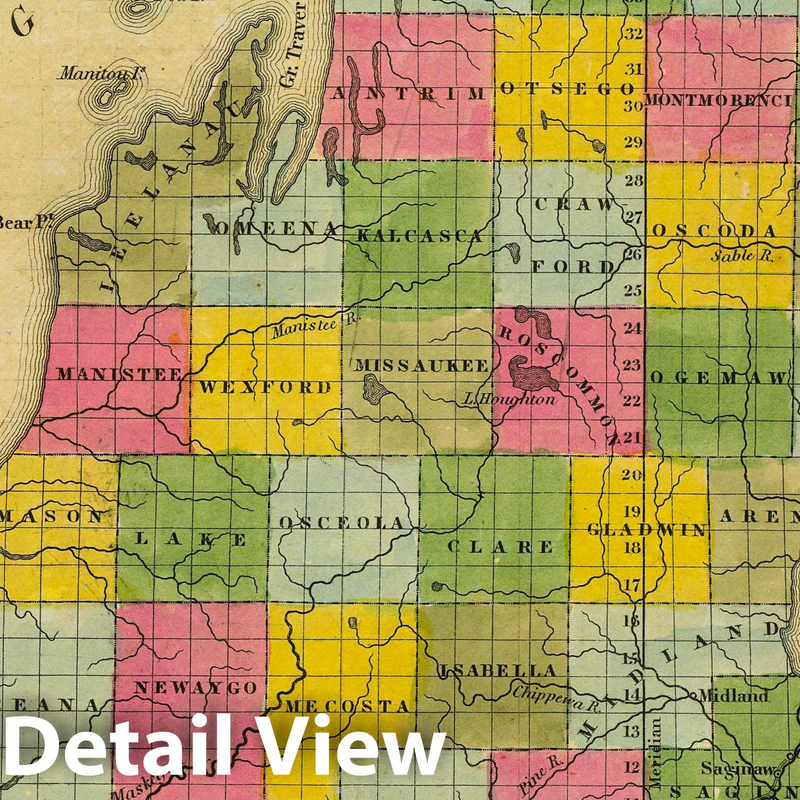 Michigan - Railroad Map, 1845 - Hand-Colored Historical Map Print