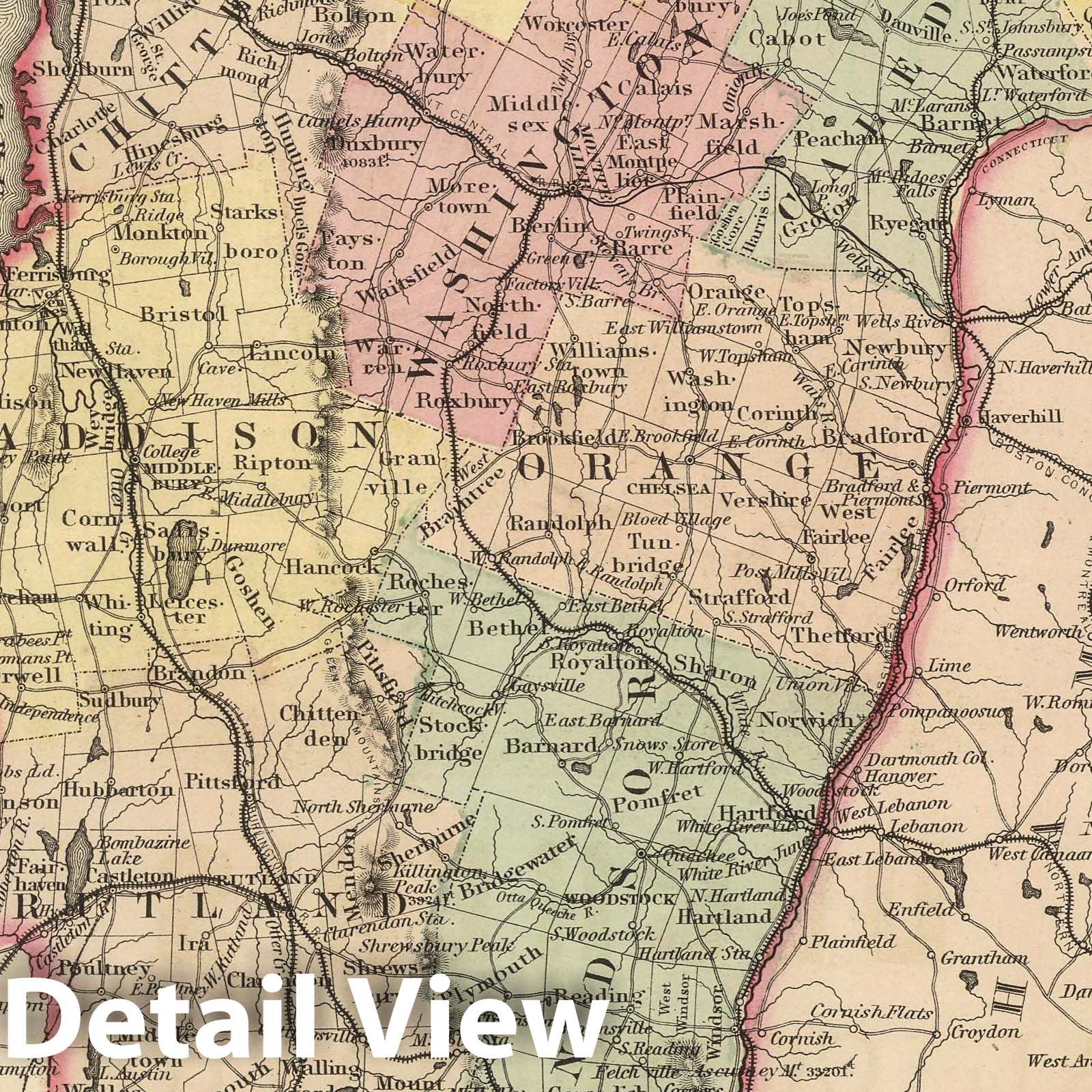Vermont - Physical Map, 1857 - Historical Map Print