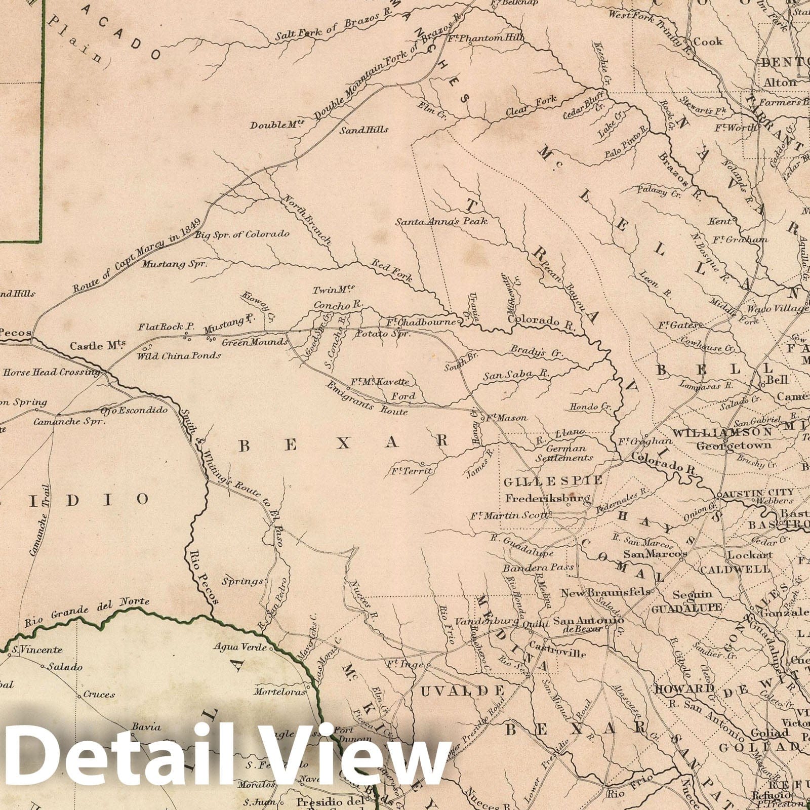 Texas and Part of New Mexico, 1856 - Historical Map Print