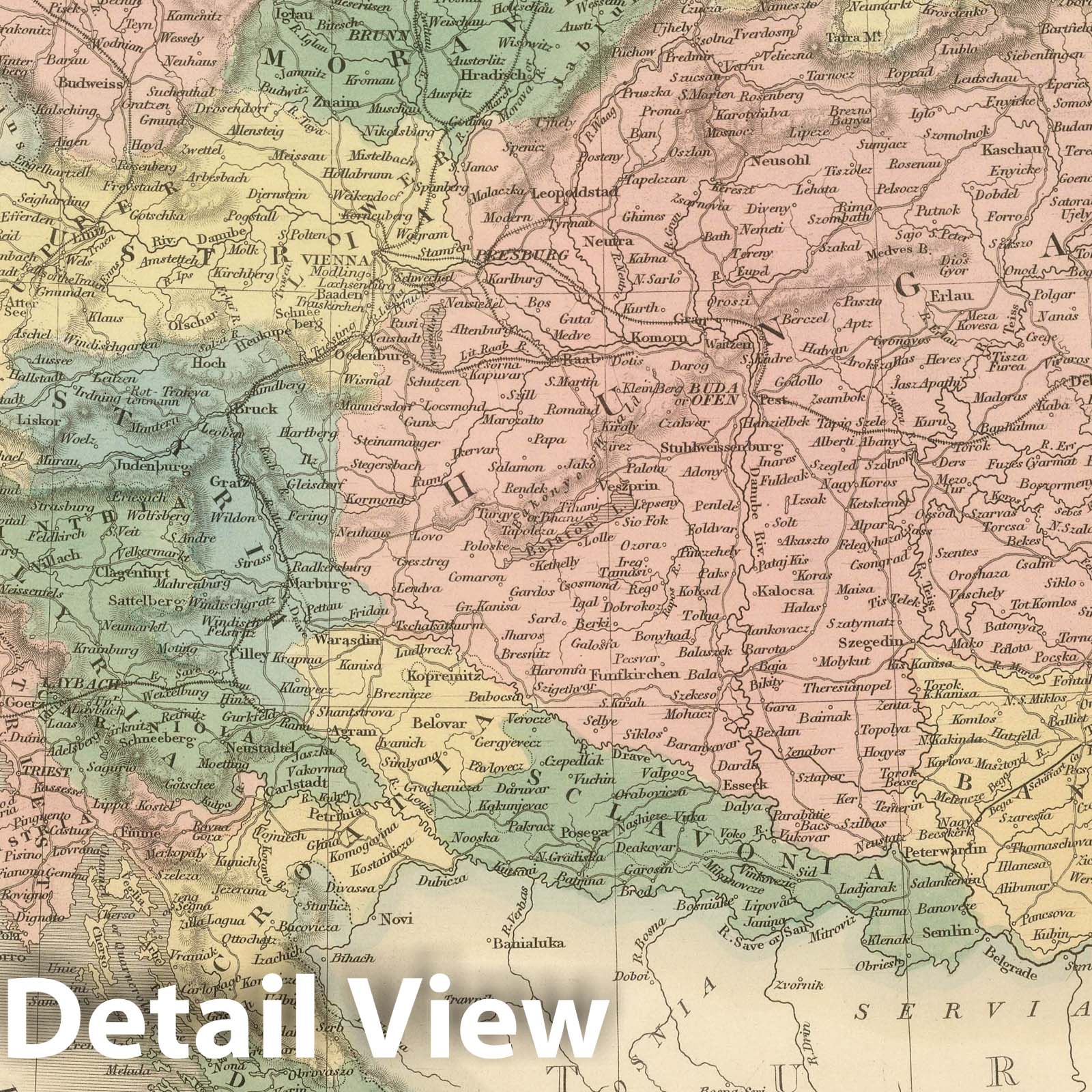 Austria and Hungary 1854 Historical Map Print
