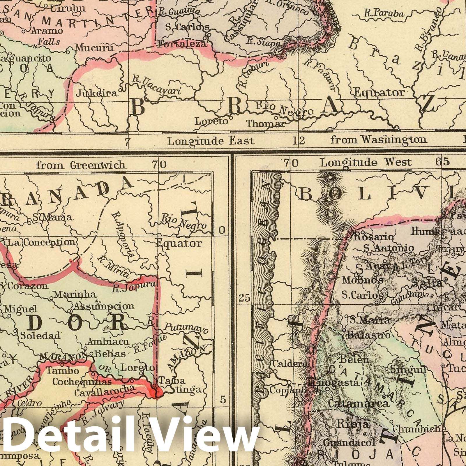 Colombia, Venezuela, and Guiana - River Map, 1886 - Historical Map Print