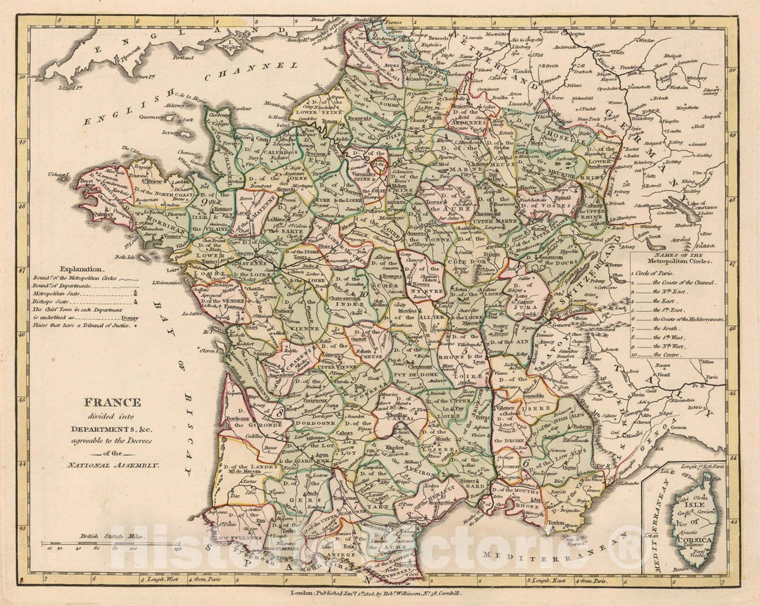 Historic Map : 1805 France Divided into Departments. - Vintage Wall Art