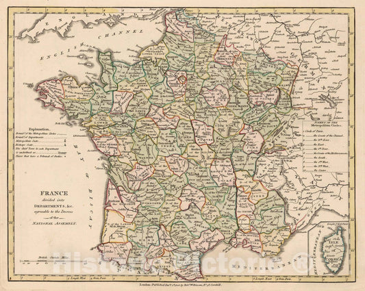 Historic Map : 1805 France Divided into Departments. - Vintage Wall Art