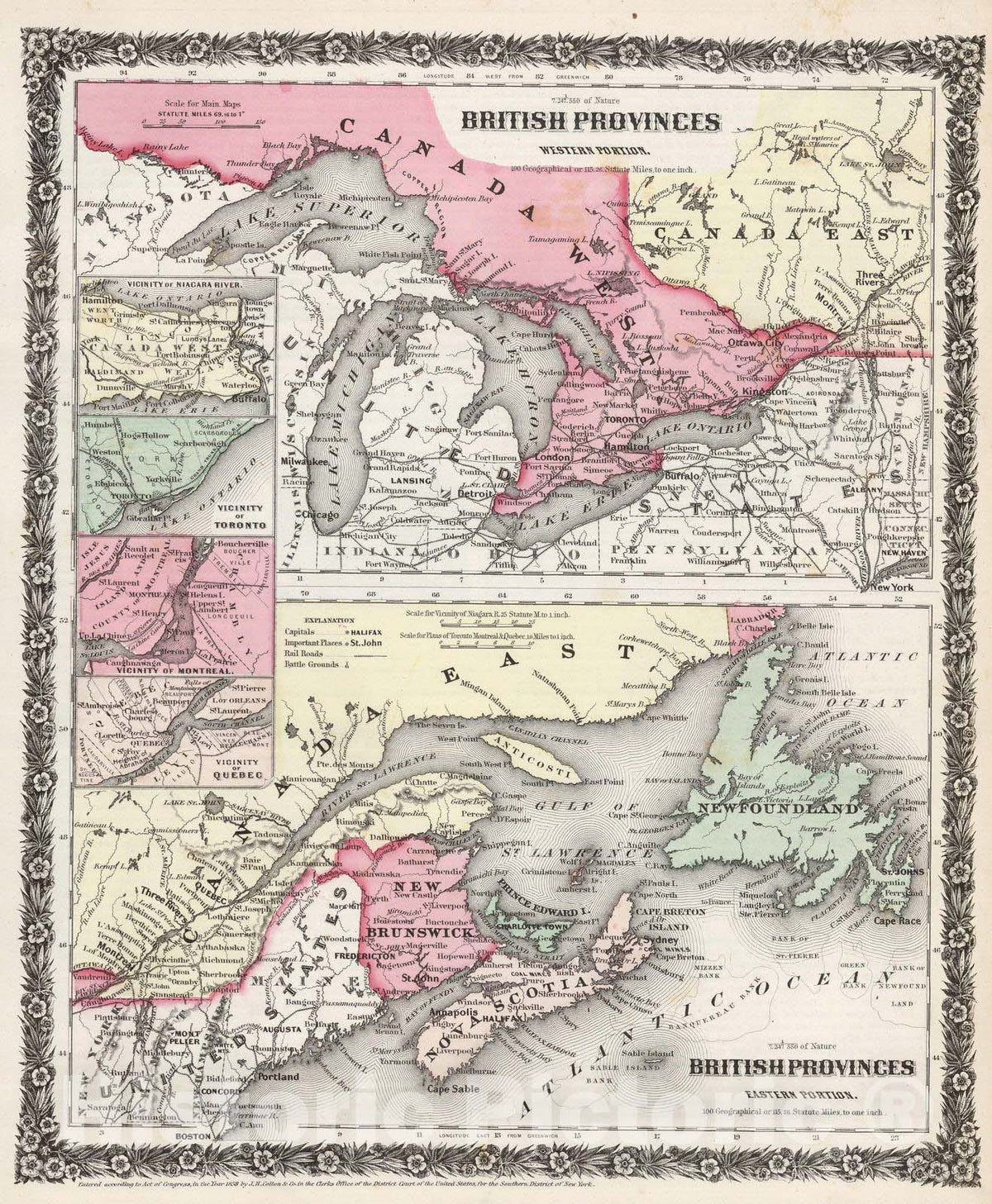 Historic Map : 1858 British Provinces in Canada. - Vintage Wall Art