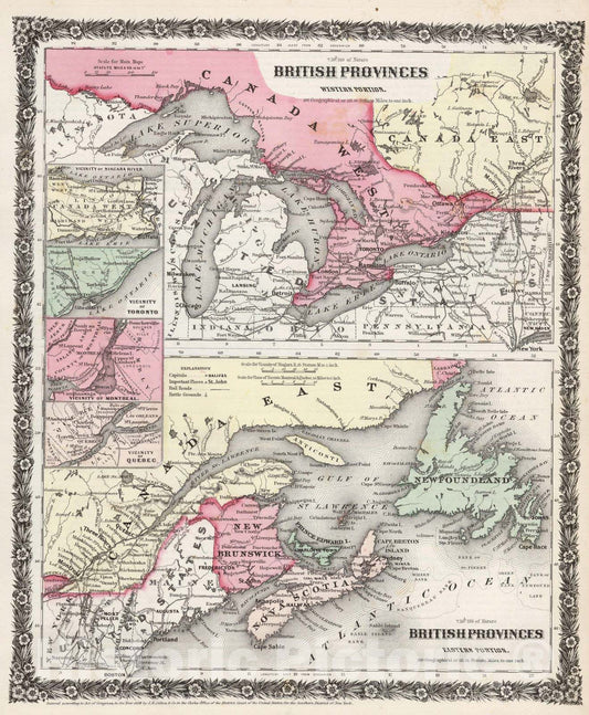 Historic Map : 1858 British Provinces in Canada. - Vintage Wall Art