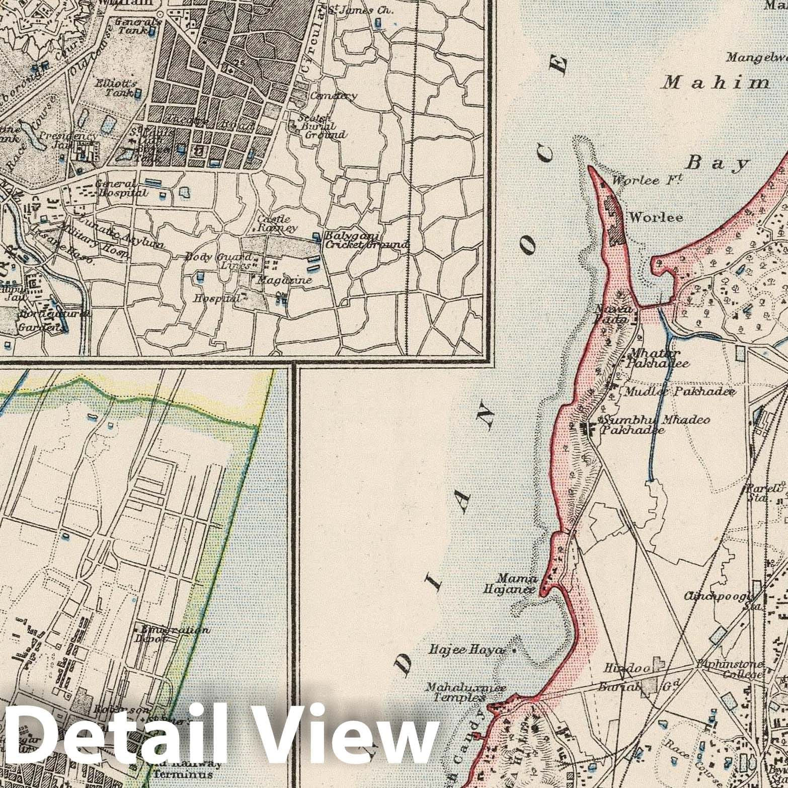 Calcutta, Madras, Mumbai, Aden, Perim - Physical Map, 1906