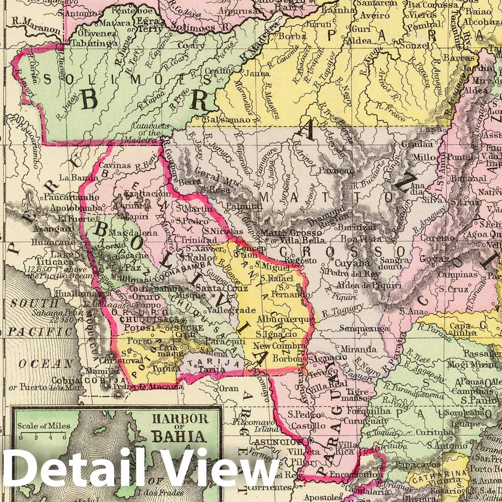 Brazil, Bolivia, Paraguay, and Chile - Railroad Map, 1890