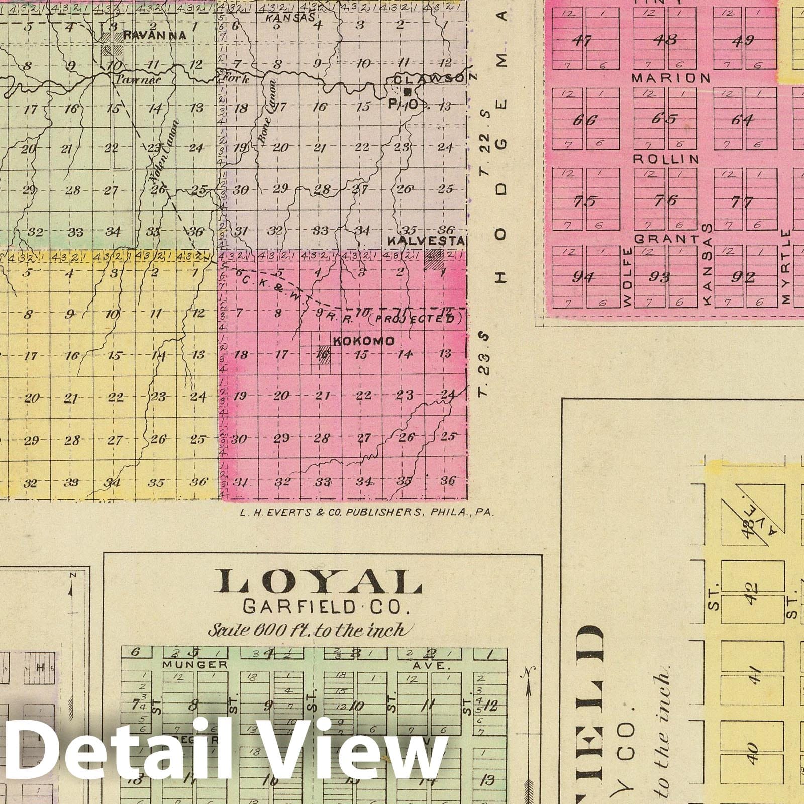Garfield County, Kansas - Military Map, 1887 - Historical Map Print