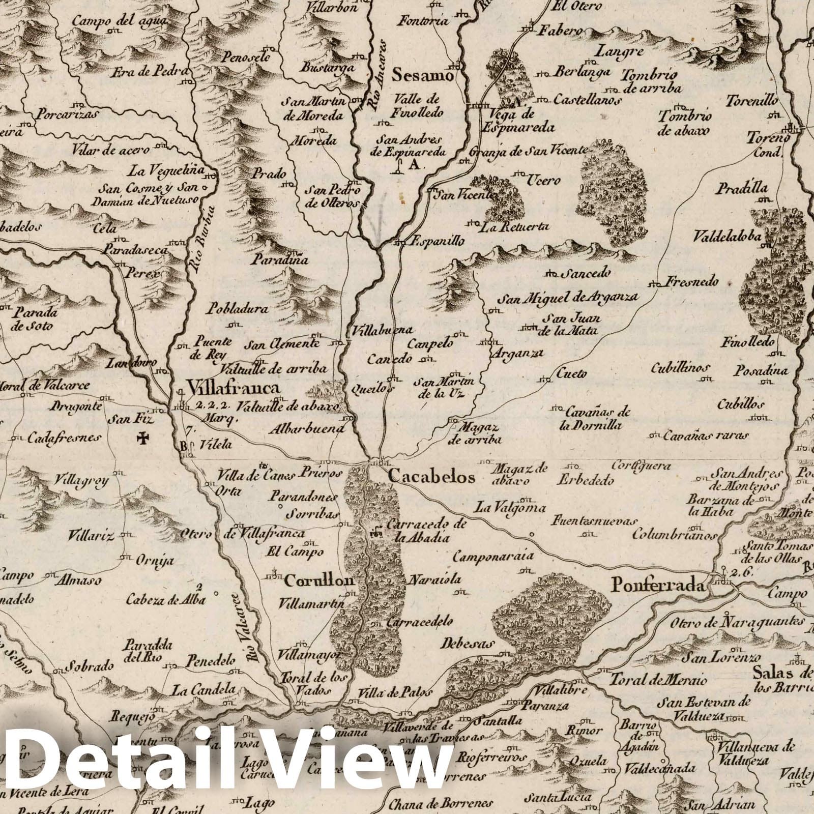 Historic Map : Spain, 1786 Composite map: 30-31. Mapa geografico del partido de Ponferrada , Vintage Wall Art