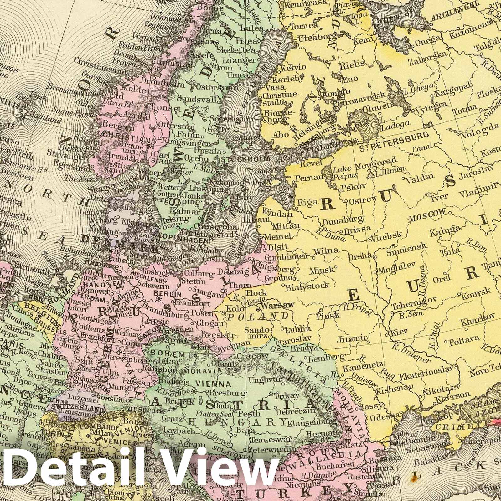 Europe - River Map, 1890 - Historical Map Print