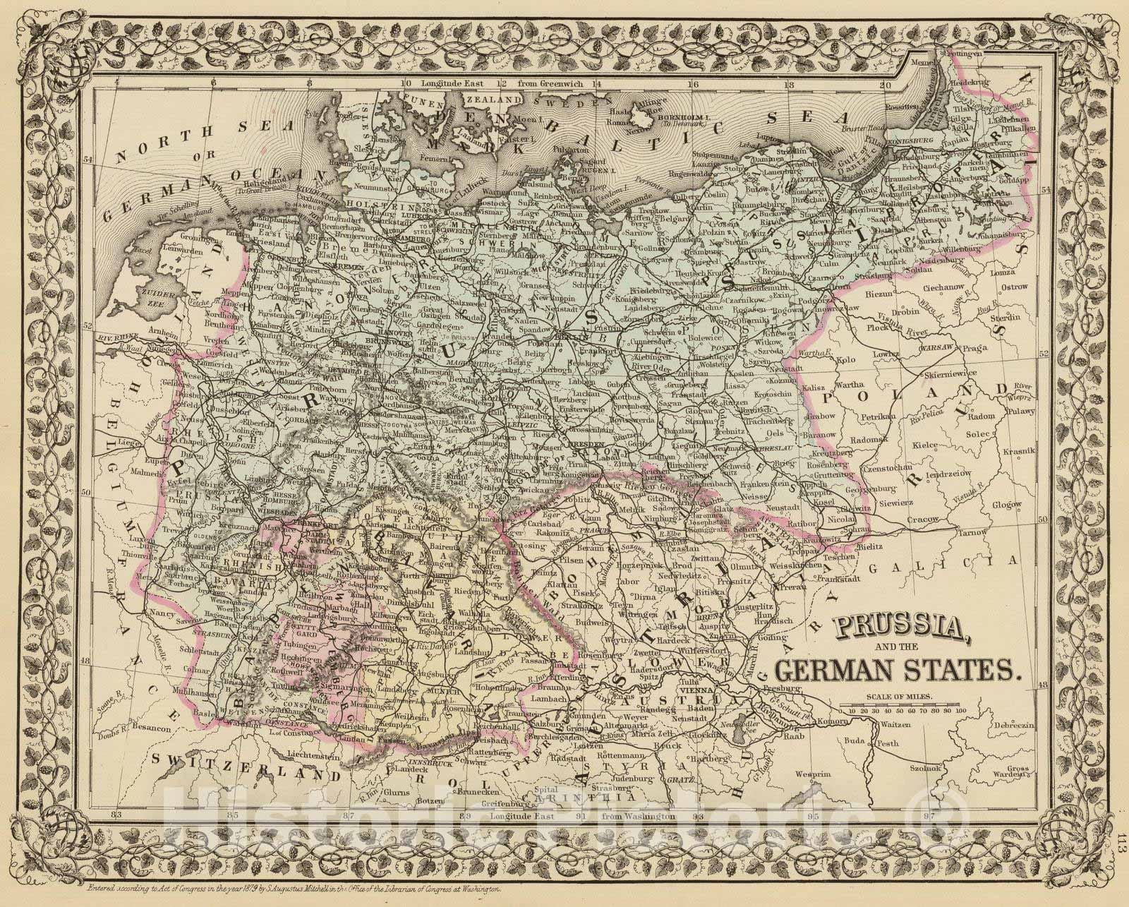 Prussia and the German States - Railroad Map, 1880 - Historical Map Print