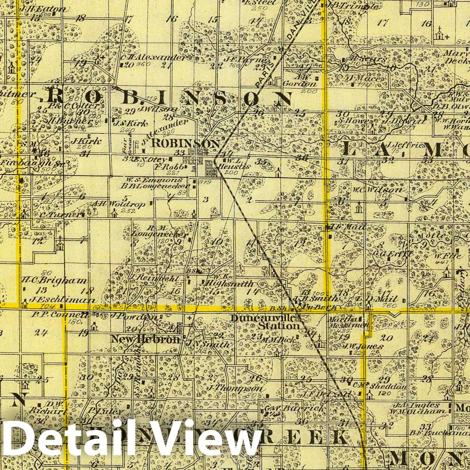 Crawford County, Illinois with Robinson, Kinmundy, and Newton - Railroad Map, 1876