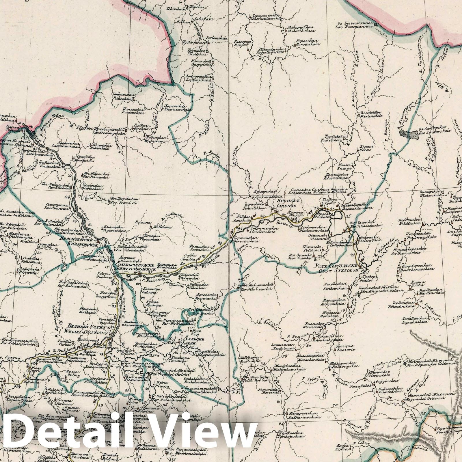 Vologda Governorate, Russia 1829 Historical Map Print