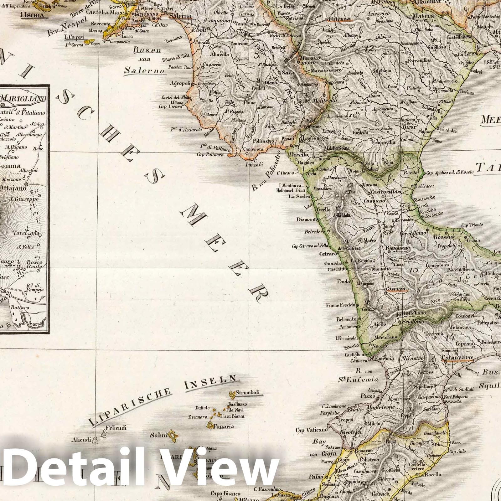 Southern Italy and the Kingdom of Sicily, 1841 - Historical Map Print