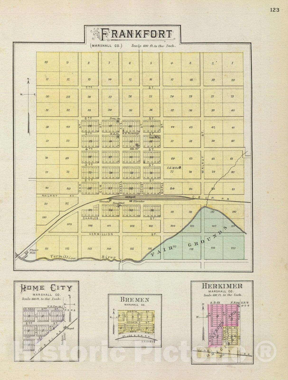 Historic Map : 1887 Frankfort, Home City, Bremen, Herkimer. - Vintage Wall Art