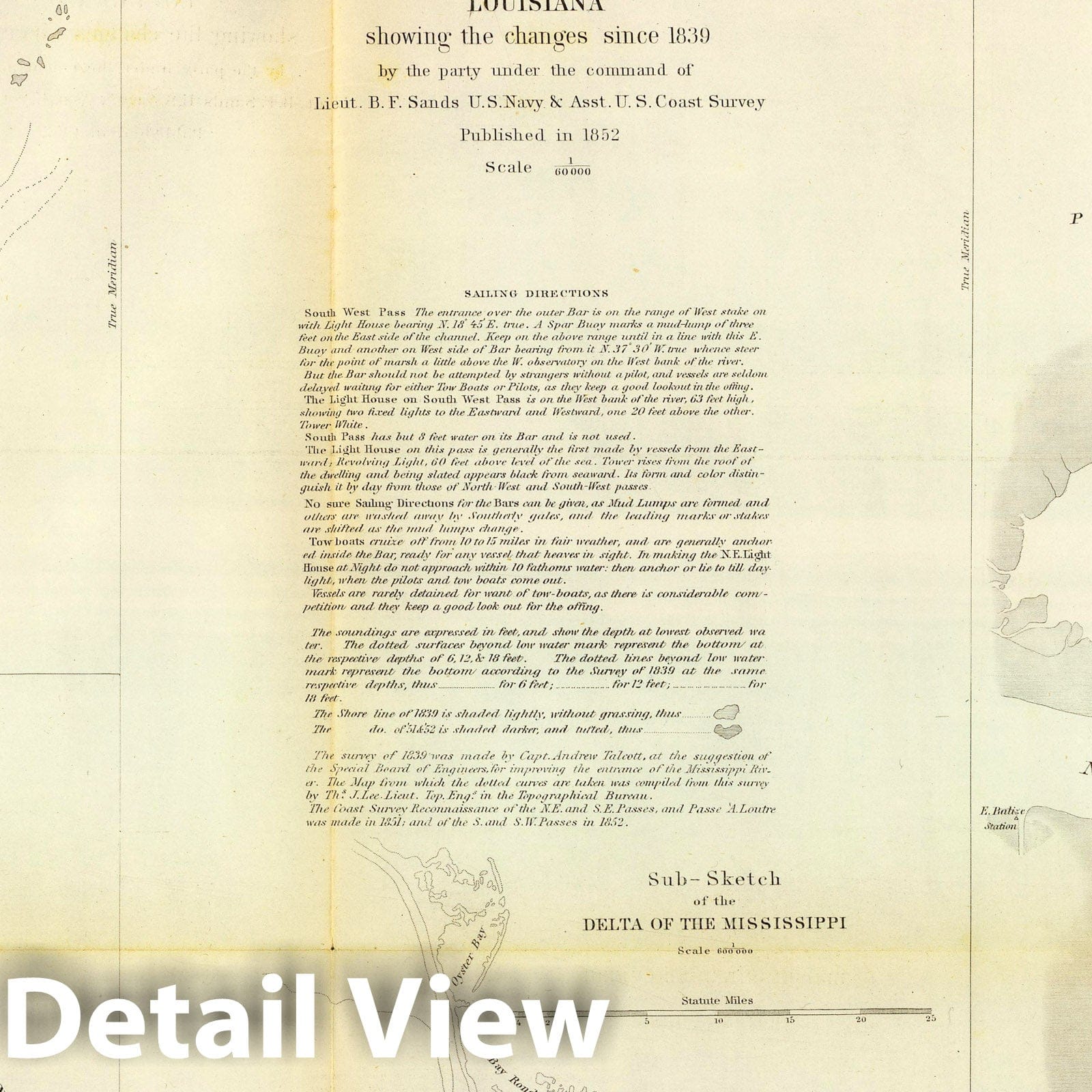 Mississippi River Delta, Louisiana - Nautical Chart, 1852