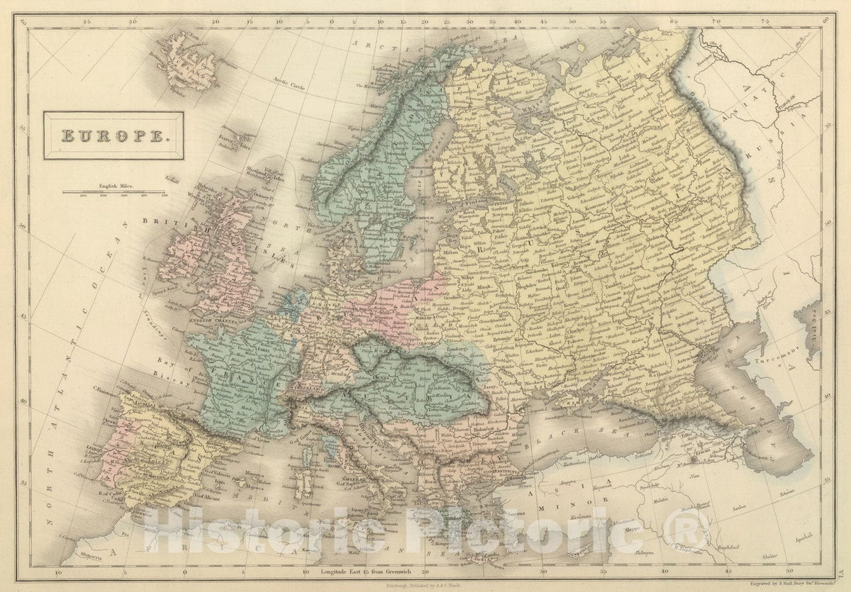 Historic Map : 1854 Europe : Vintage Wall Art