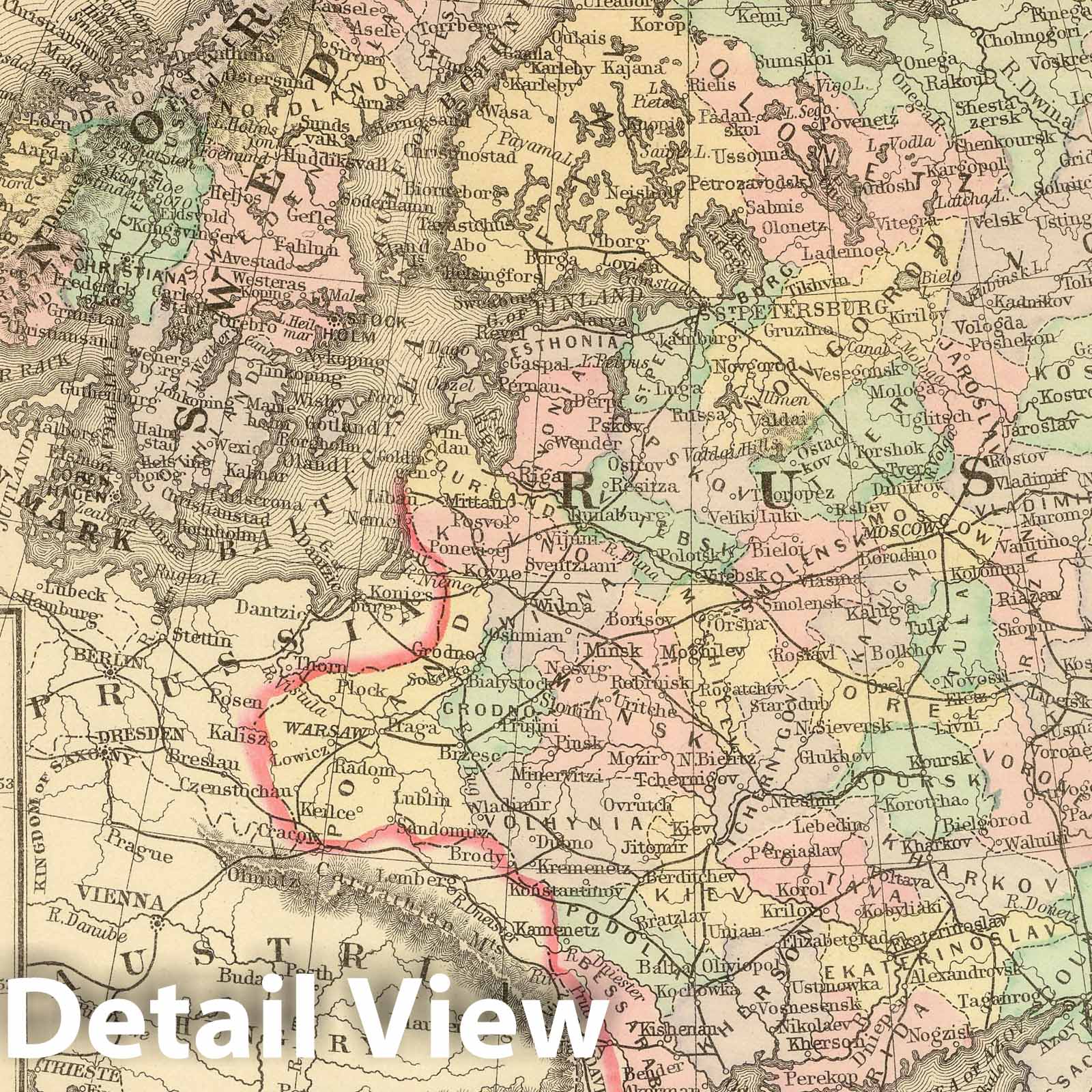 Russia in Europe, Sweden, Norway, Denmark, Netherlands, and Belgium - Railroad Map, 1886