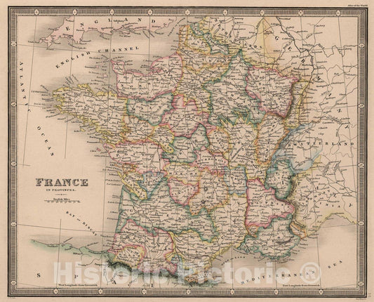 Historic Map : 1864 France in Provinces - Vintage Wall Art