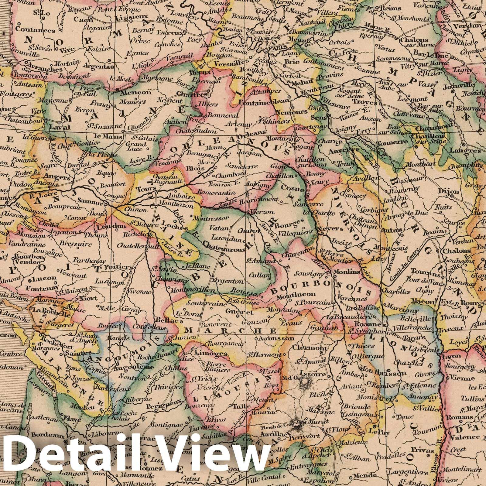 France in Provinces - Railroad Map, 1864 - Historical Map Reproduction