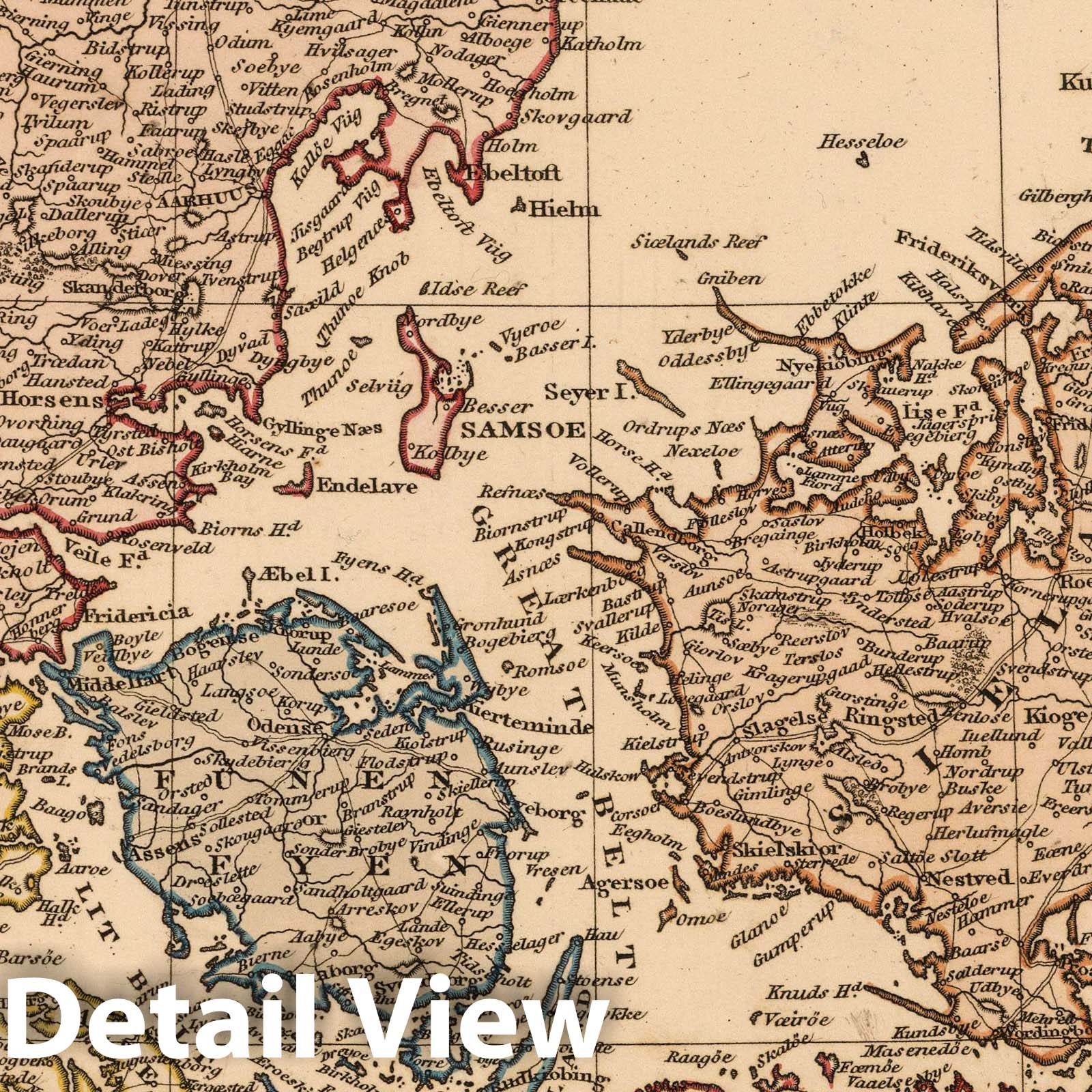 Denmark and Iceland - Road Map, 1825 - Historical Map Reproduction