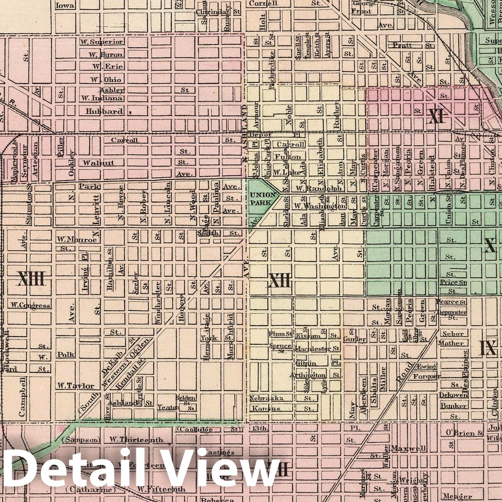 Chicago, Illinois - Railroad Map, 1874 - Historical Map Print
