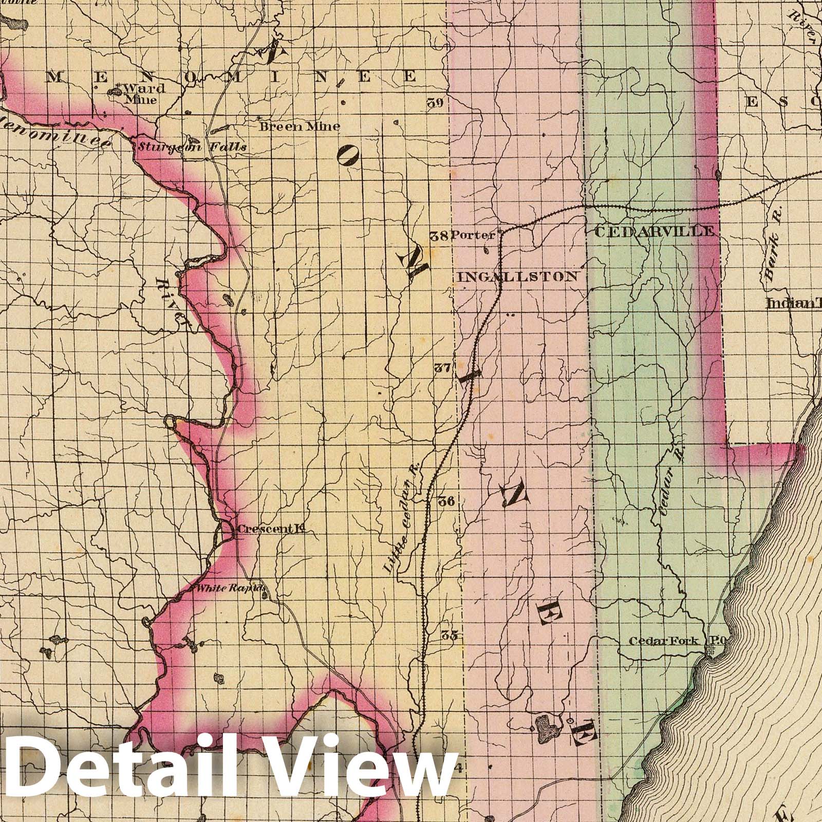 Menominee County, Michigan - Railroad Map, 1873 - Historical Map Print