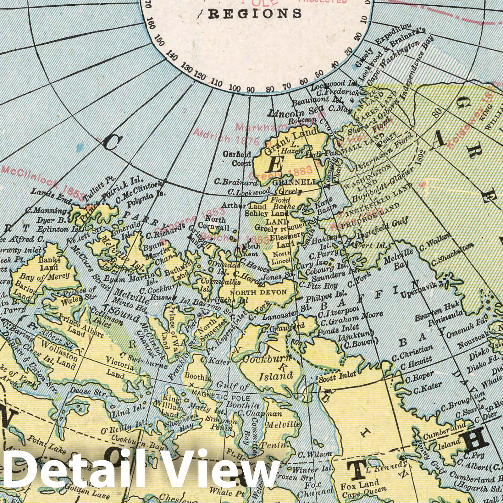 Polar Regions - Route Map, 1901 - Historical Arctic Exploration Print