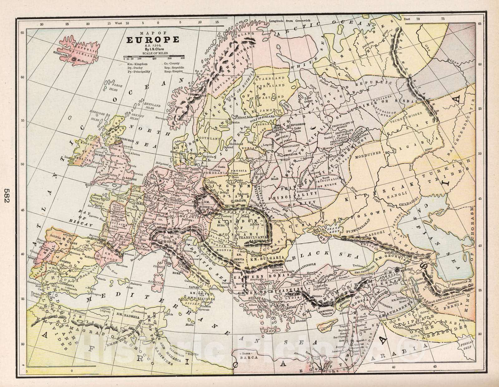 Historic Map : 1901 Map of Europe A.D. 1200 - Vintage Wall Art