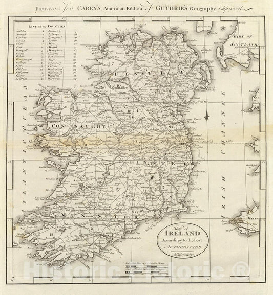 Historic Map : 1796 Map of Ireland. - Vintage Wall Art