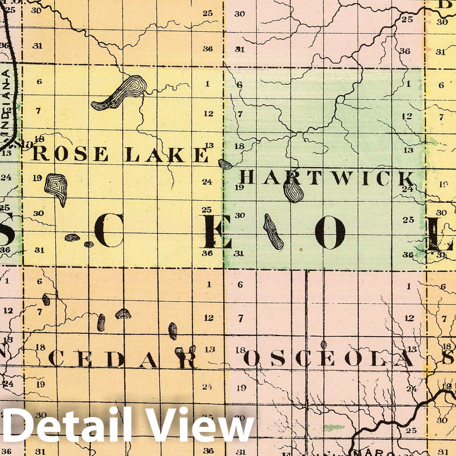 Osceola County, Michigan - Railroad Map, 1873 - Historical Map Print