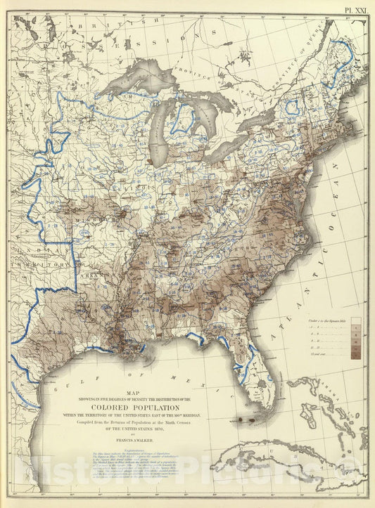 Historic Map : Statistical Atlas - 1874 Colored population density 1870. - Vintage Wall Art