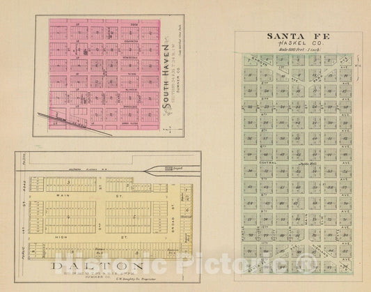 Historic Map : 1887 Santa Fe, Dalton and South Haven. - Vintage Wall Art