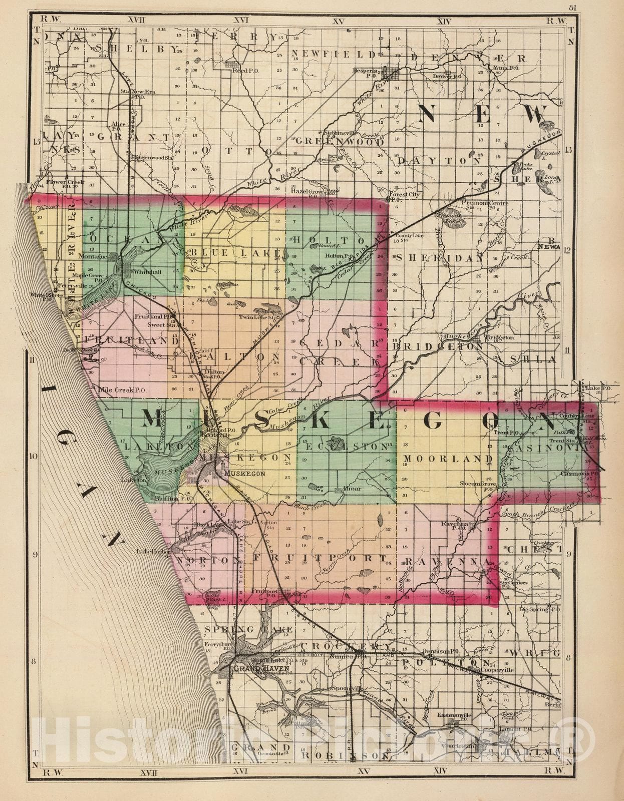Muskegon County, Michigan - Railroad Map, 1873