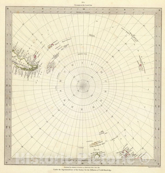 Historic Map : 1831 (World, gnomonic proj. VI. South Pole to 45 S. Lat.) - Vintage Wall Art