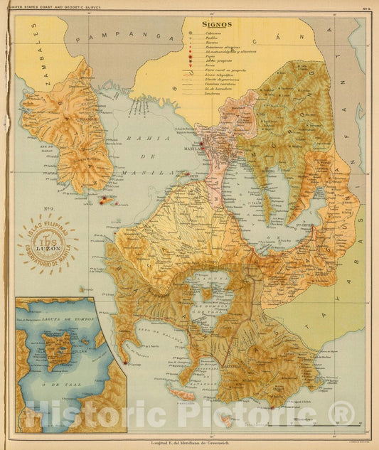 Historic Map : National Atlas - 1899 No. 9. Luzon. - Vintage Wall Art