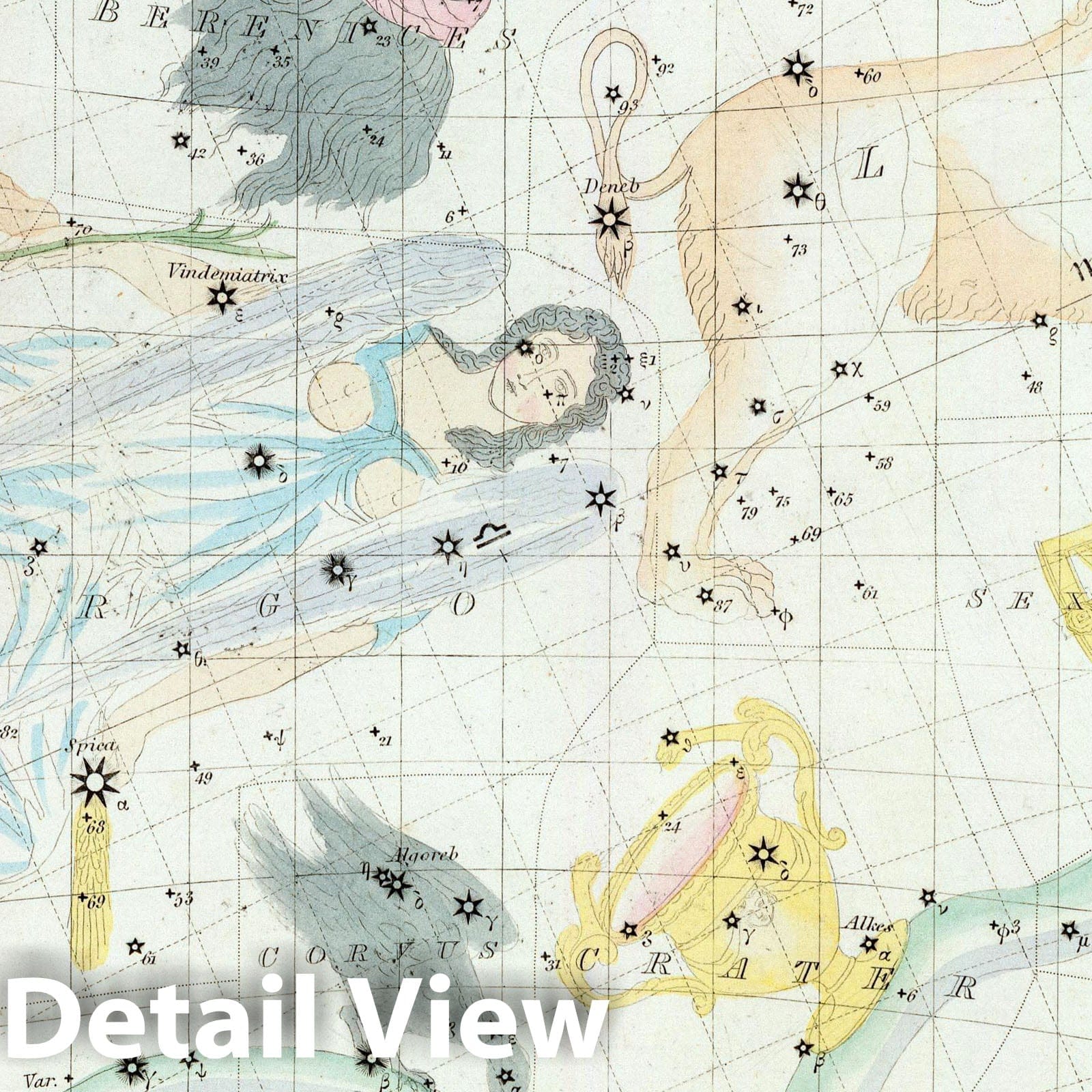 The Stars - Celestial Map, 1844 - Hand-Colored Constellation Chart