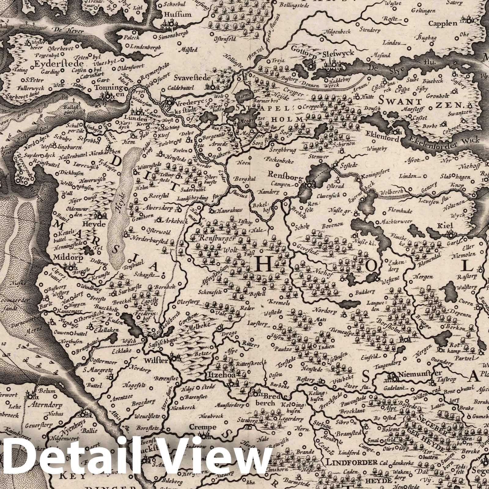 Holstein, Germany 1630 Historical Map Print - Blaeu Atlantis Appendix
