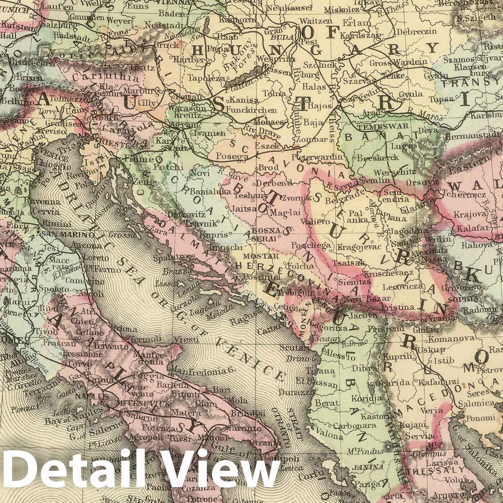 Austrian Empire, Italy, Turkey in Europe, and Greece - Railroad Map, 1884