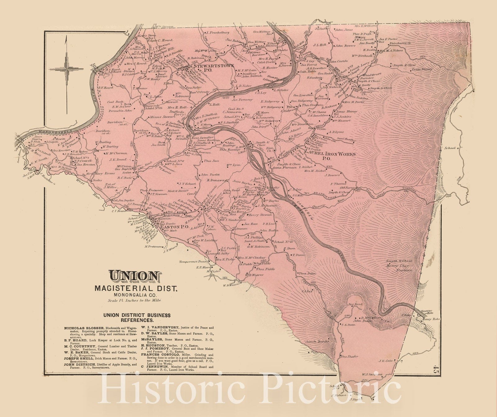 Union Magisterial District, Monongalia County, West Virginia - 1886 Property Map