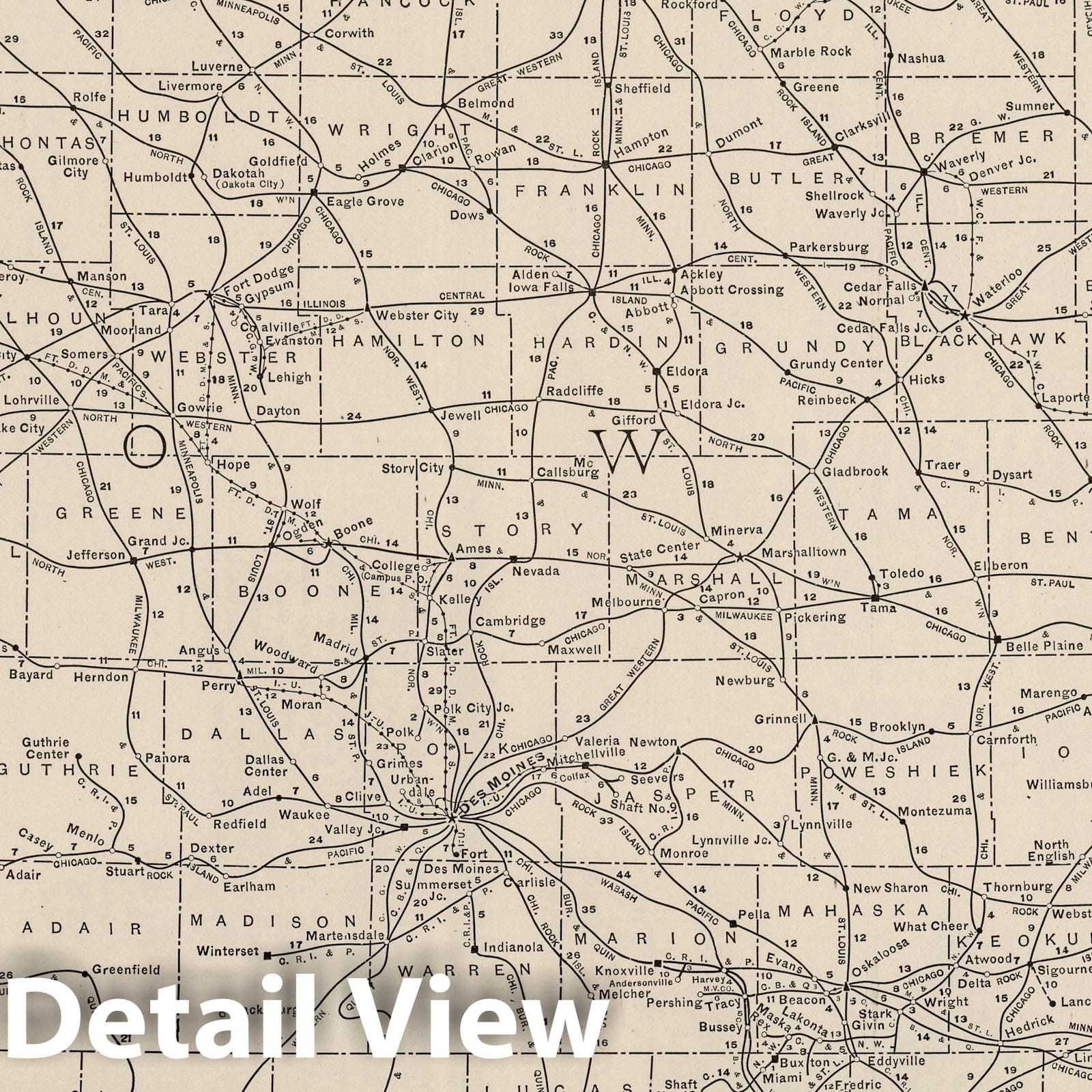 Iowa - Railroad Map, 1924 - Historical Map Print