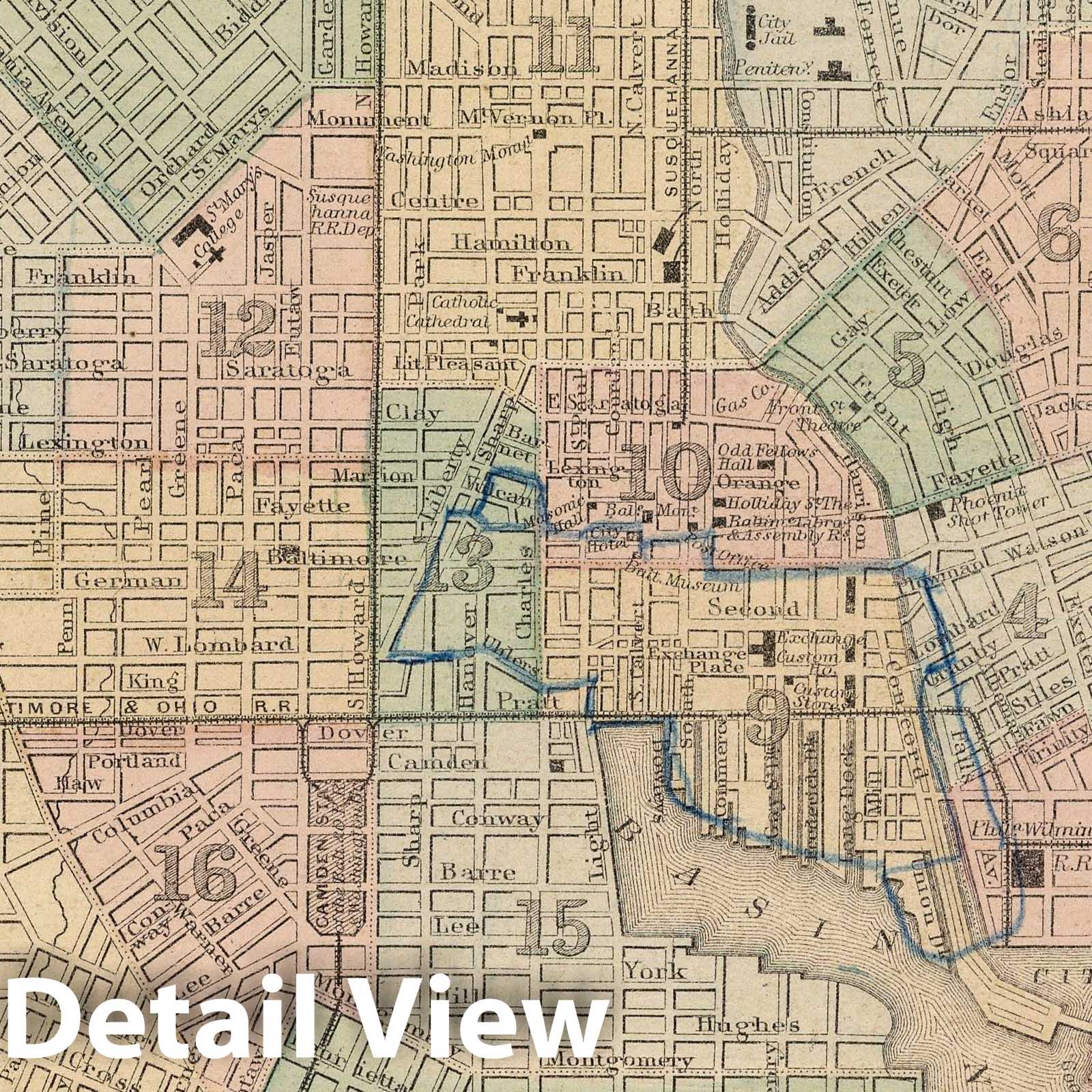 Baltimore, Maryland 1874 Historical City Plan Map Print