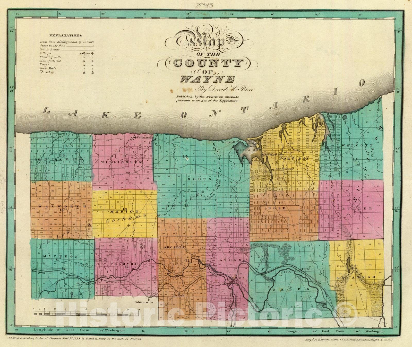 Historic Map : 1829 Wayne County. - Vintage Wall Art