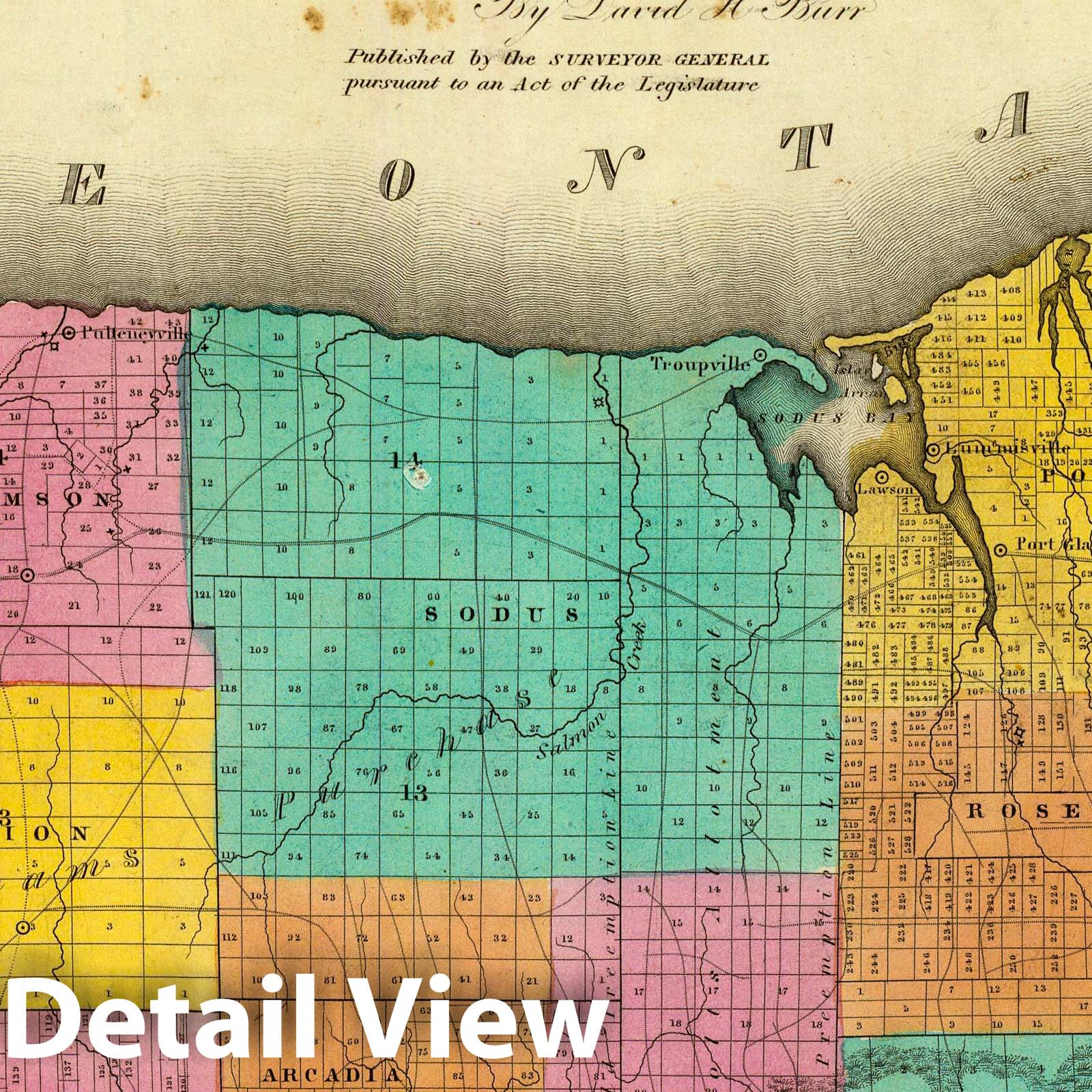 Wayne County, New York - Physical Map, 1829 - Historical Map Print